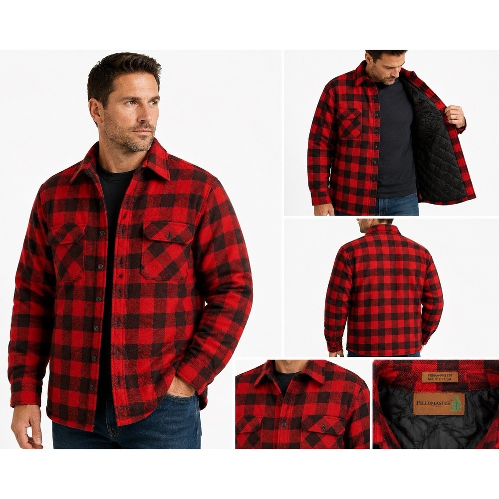 Vintage Fieldmaster XXL Flannel Shirt Jacket Red Black Plaid Lined USA Made